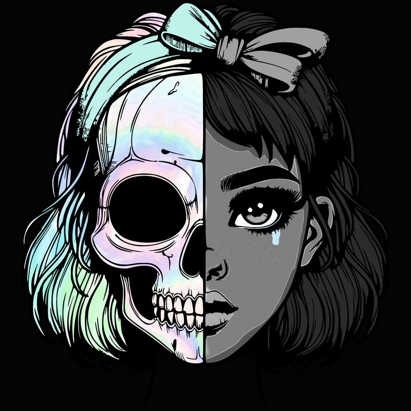 realistic girl with half skull mask