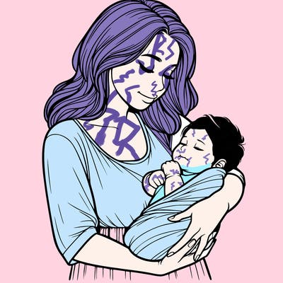 mother holding baby realistic