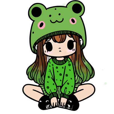 a girl wearing a frog hat and some frog socks