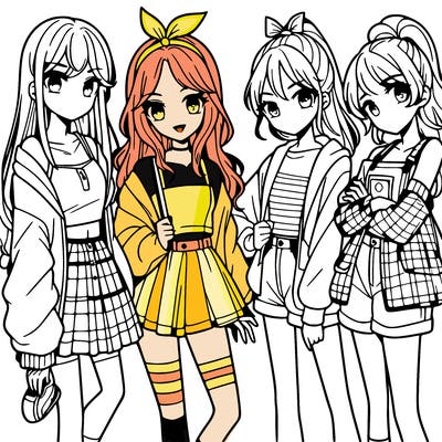 teen manga girls group of 4