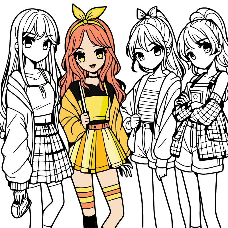 teen manga girls group of 4