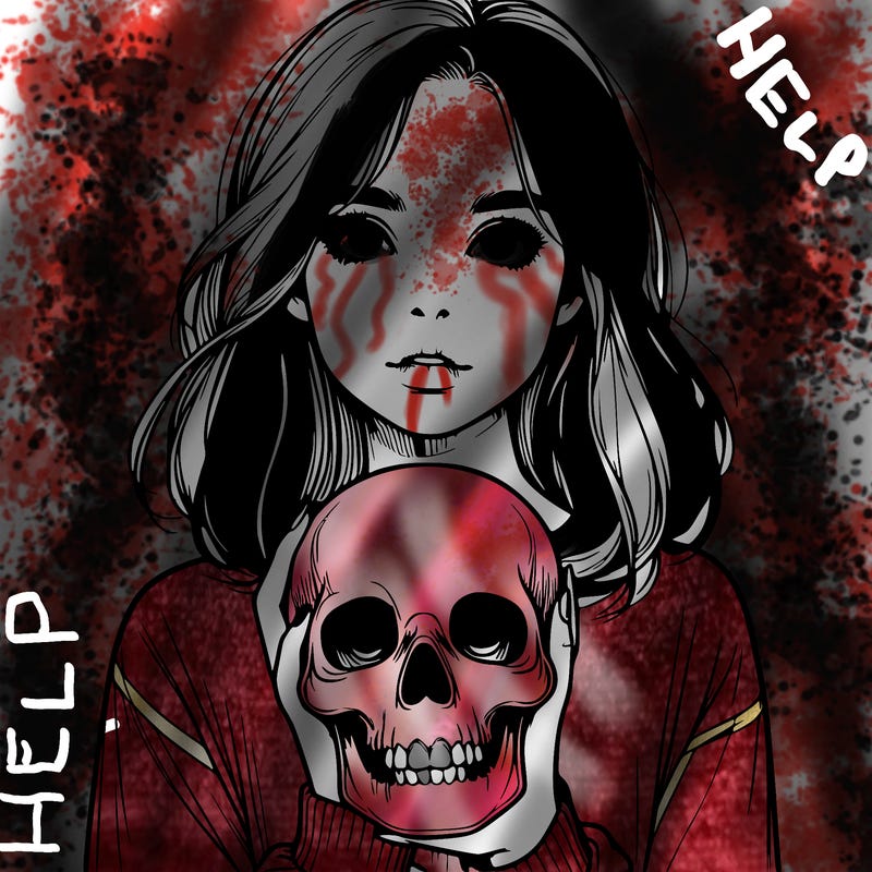 realistic girl holding a skull