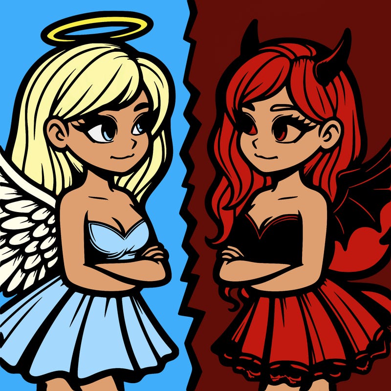 realistic angel vs devil girl split