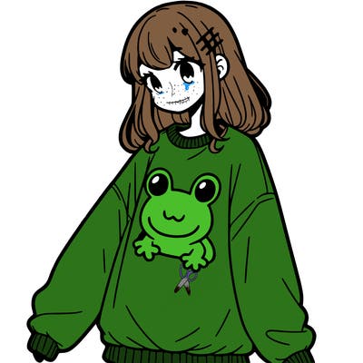 girl wearing frogging sweatshirt
