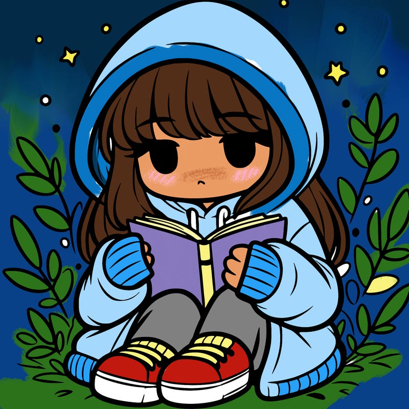 girl in oversized hoodie reading a book