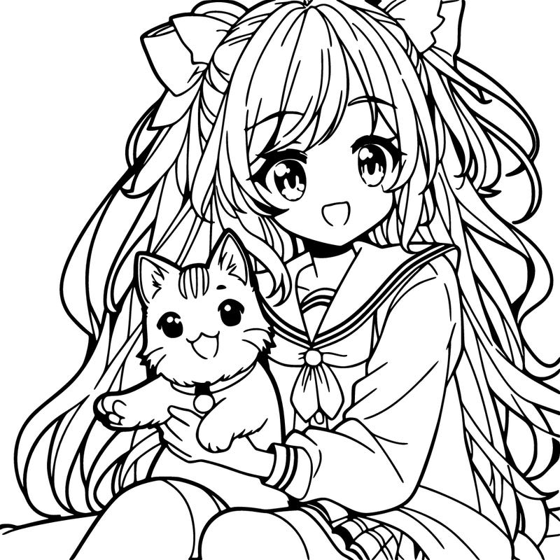 anime girl with a cat
