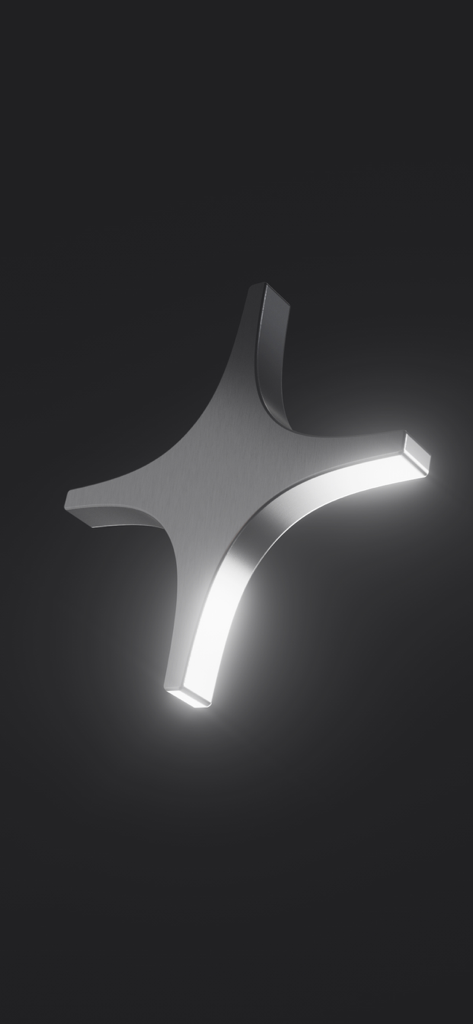 Дзен — видео, ролики, статьи - 3D metallic glowing four pointed star logo of the Dzen mobile app