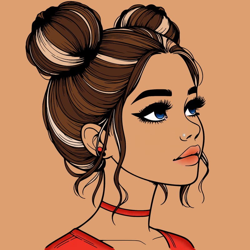 realistic girl with buns on the top of her head