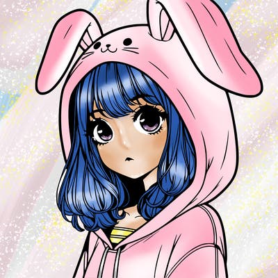 realistic girl wearing a bunny hoodie