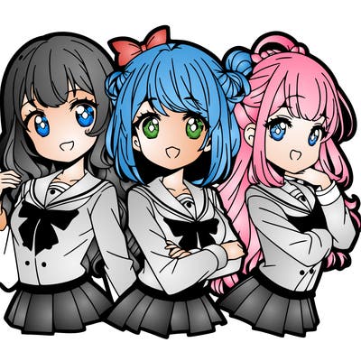 three anime girls