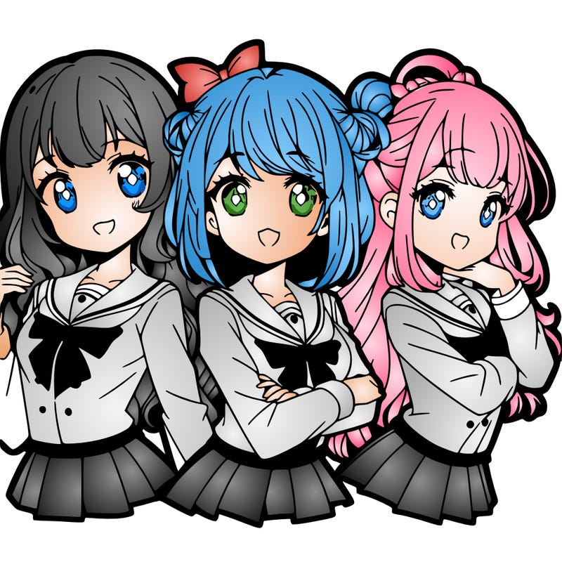 three anime girls