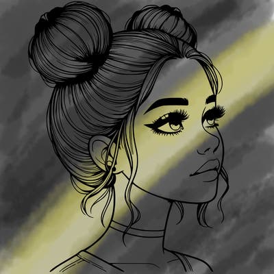 realistic girl with buns on the top of her head