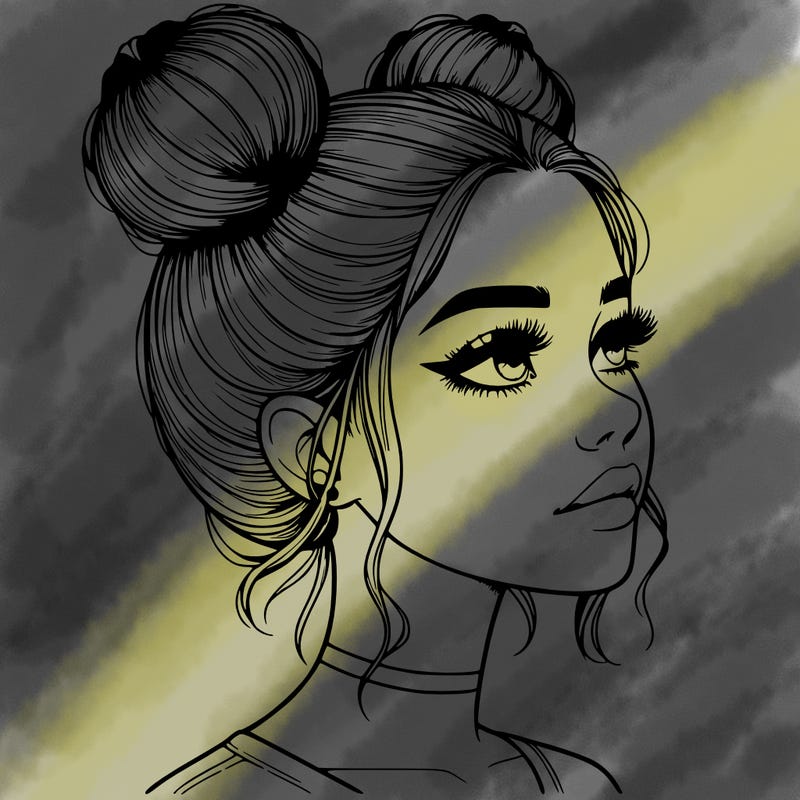 realistic girl with buns on the top of her head