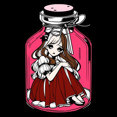 beautiful realistic girl trapped in bottle