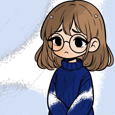 sad girl with glasses in a sweater