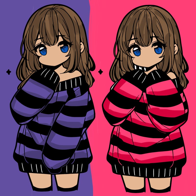 anime girl in a striped oversized sweater