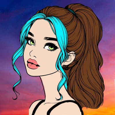 realistic girl with a ponytail on her hair and lips