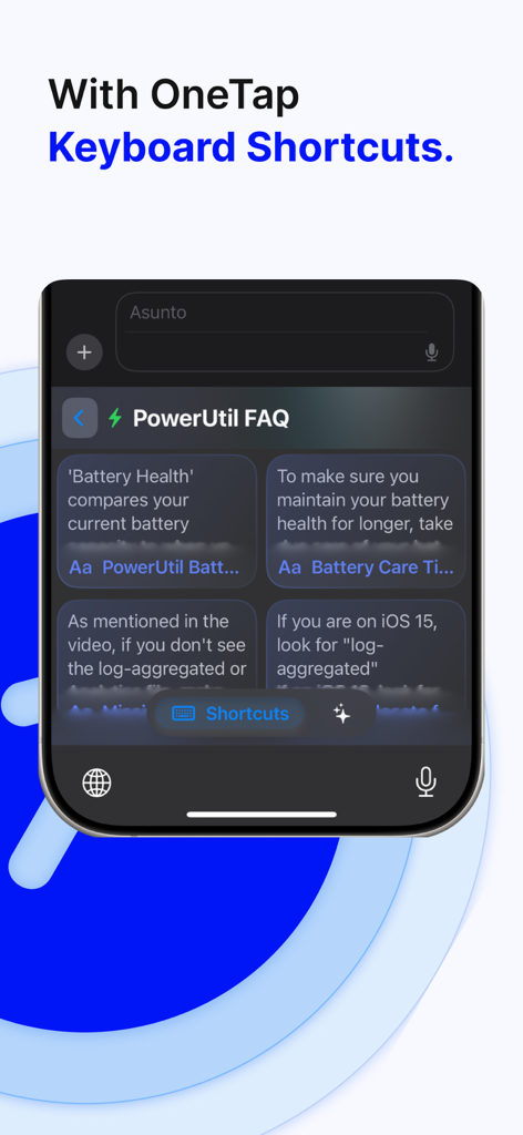 OneTap-Tastaturoberfläche, die benutzerdefinierte Text-Verknüpfungen für Produktivität anzeigt