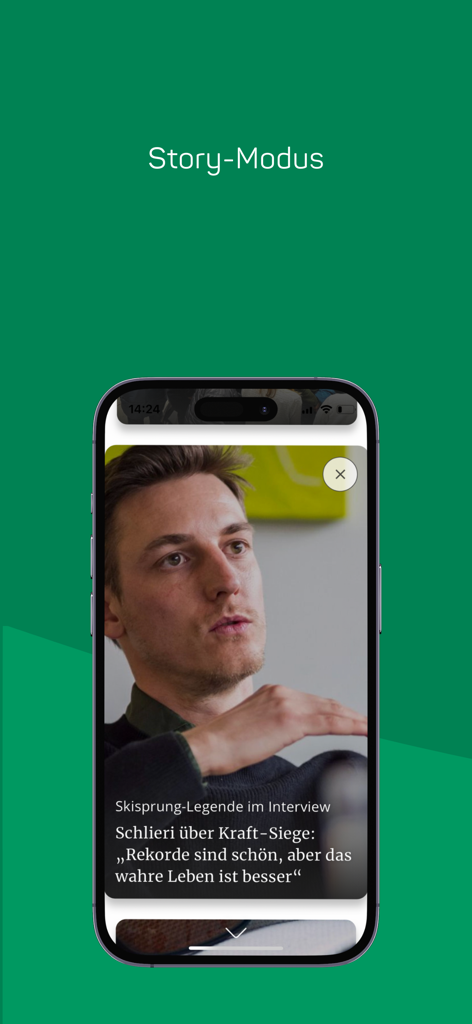 tt.com - Tiroler Tageszeitung news app displaying the story mode feature with a celebrity interview.