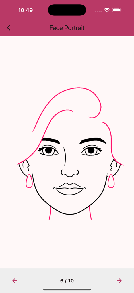 Learn Drawing - Step by Step - Lección de dibujo paso a paso de un retrato de rostro en la aplicación Aprende a Dibujar