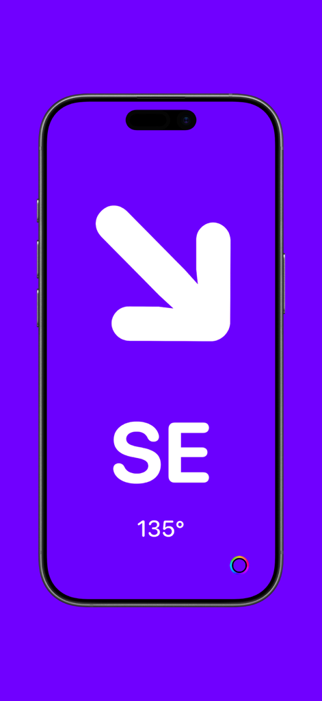 Arrow - Ultraminimal Compass. - Minimalist compass app interface showing southeast direction