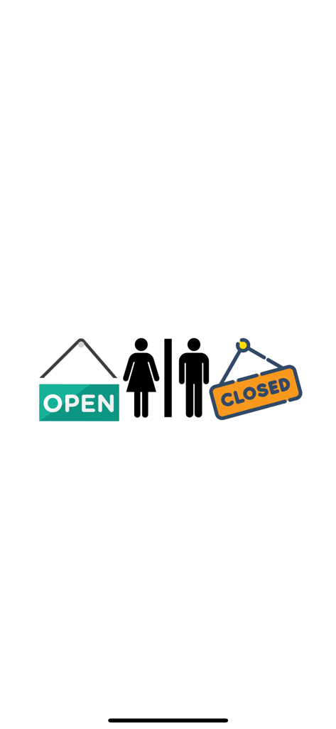 Geschlechtsspezifische Toilettensymbole mit grünen "geöffnet"- und orangen "geschlossen"-Schildern, die die Verfügbarkeit von Einrichtungen anzeigen