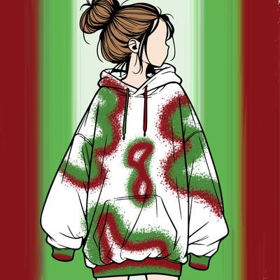 realistic girl with a oversized sweatshirt on and a bun