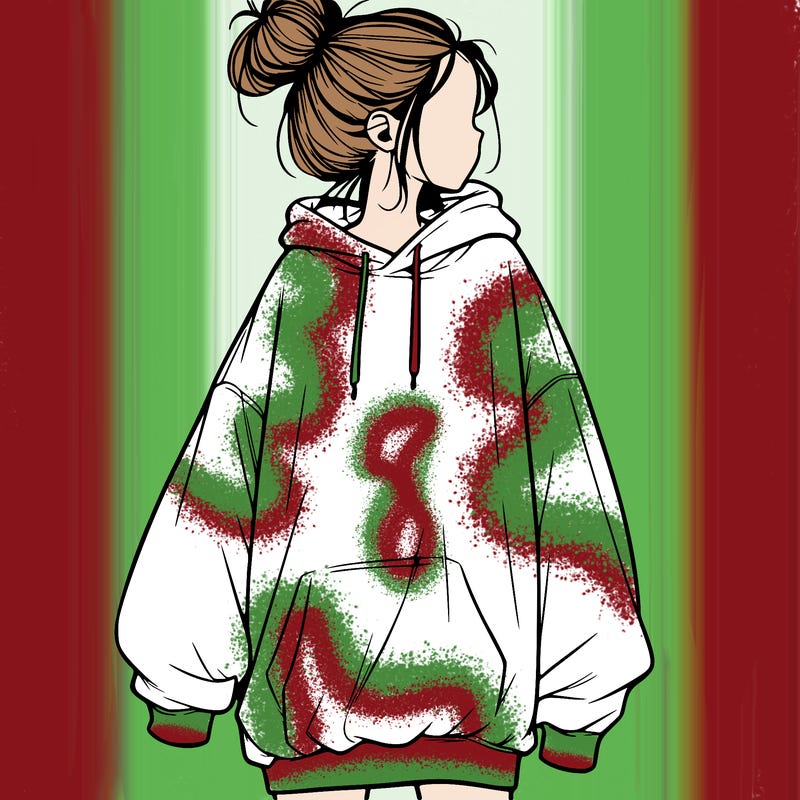 realistic girl with a oversized sweatshirt on and a bun