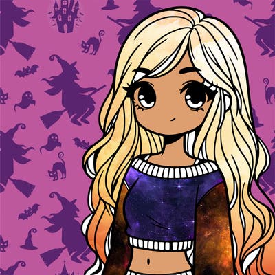 girl with long hair and a crop top with a sweater