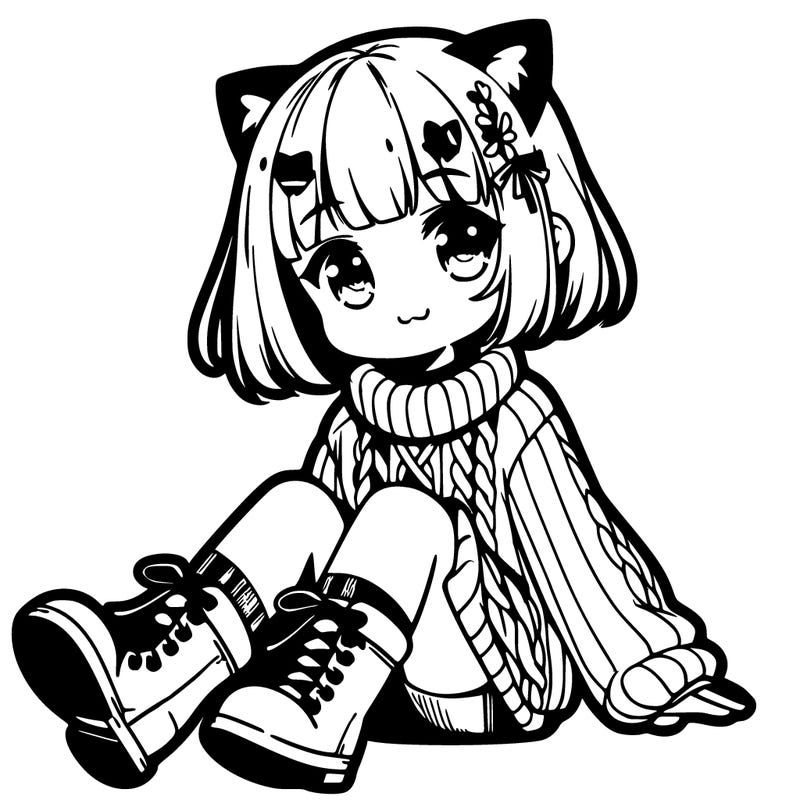 anime girl in sweater and boots