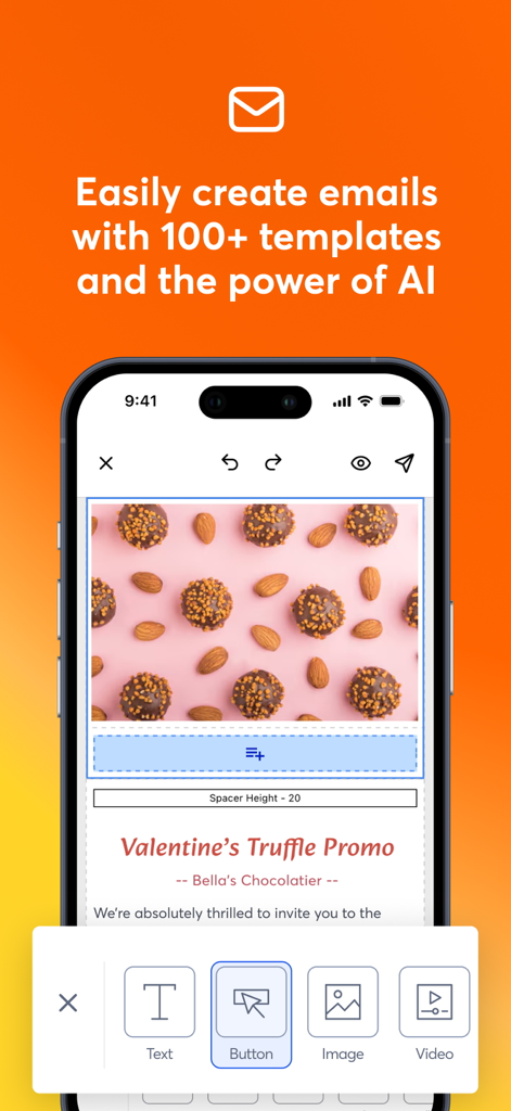 Constant Contact - Interface de l'application mobile Constant Contact pour créer des courriels avec l'IA et des modèles.
