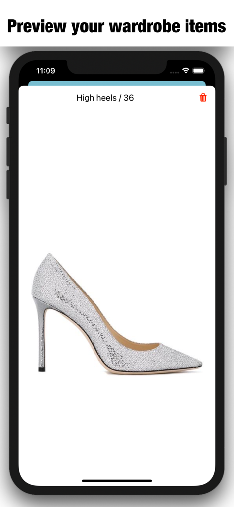 My Clothes And Wardrobe- Dress - Prévia de um sapato de salto alto prateado brilhante no aplicativo Minhas Roupas e Guarda-Roupa