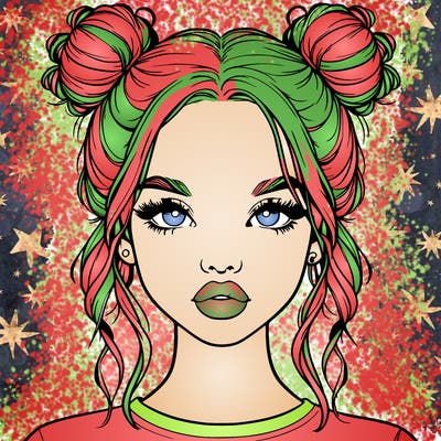 realistic girl with two buns in hair and lips