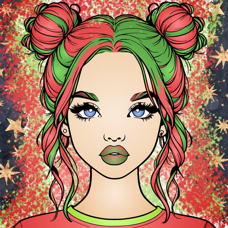 realistic girl with two buns in hair and lips