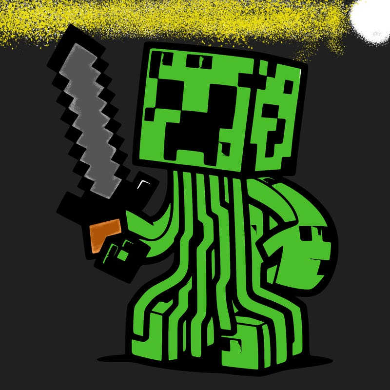 minecraft creeper holding netherrite sword