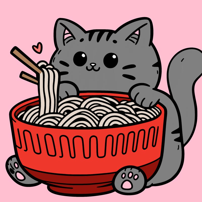 cat with ramen