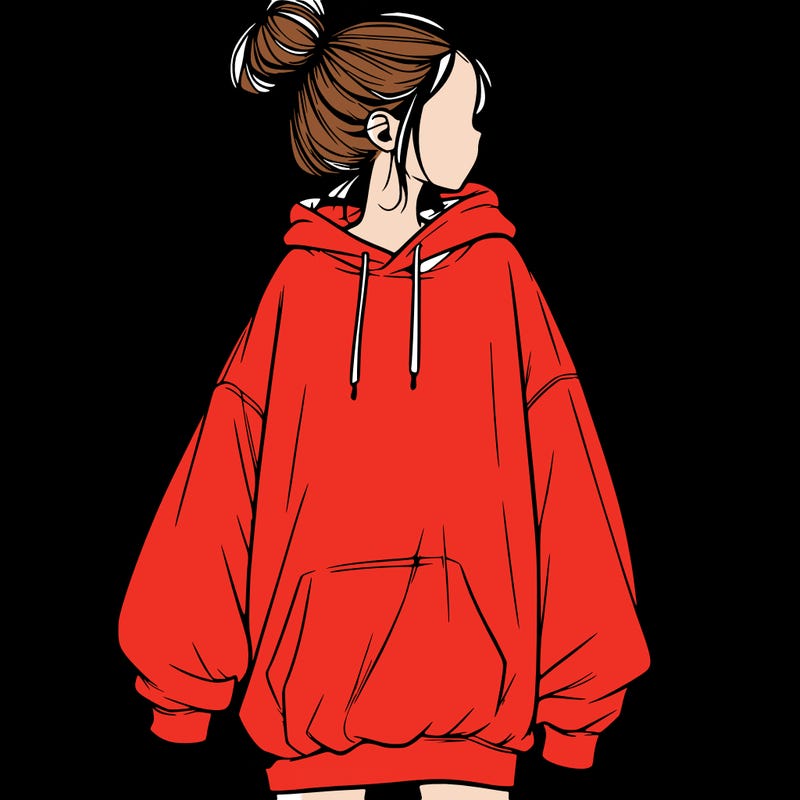 realistic girl with a oversized sweatshirt on and a bun