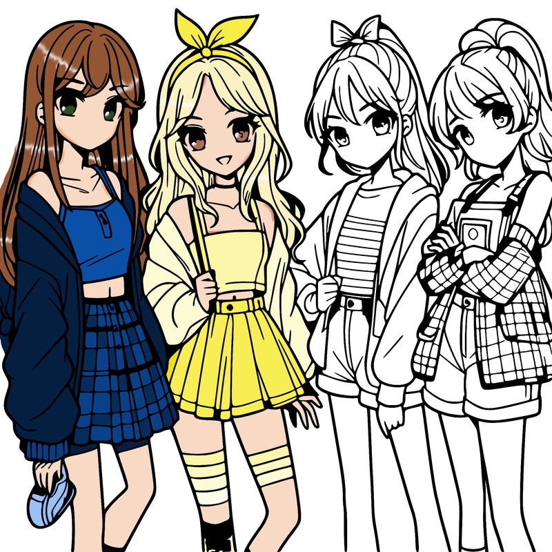 teen manga girls group of 4