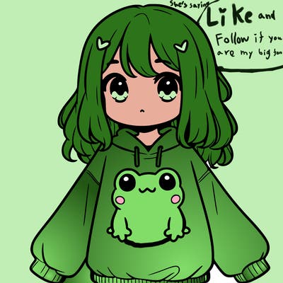 girl wearing frogging sweatshirt