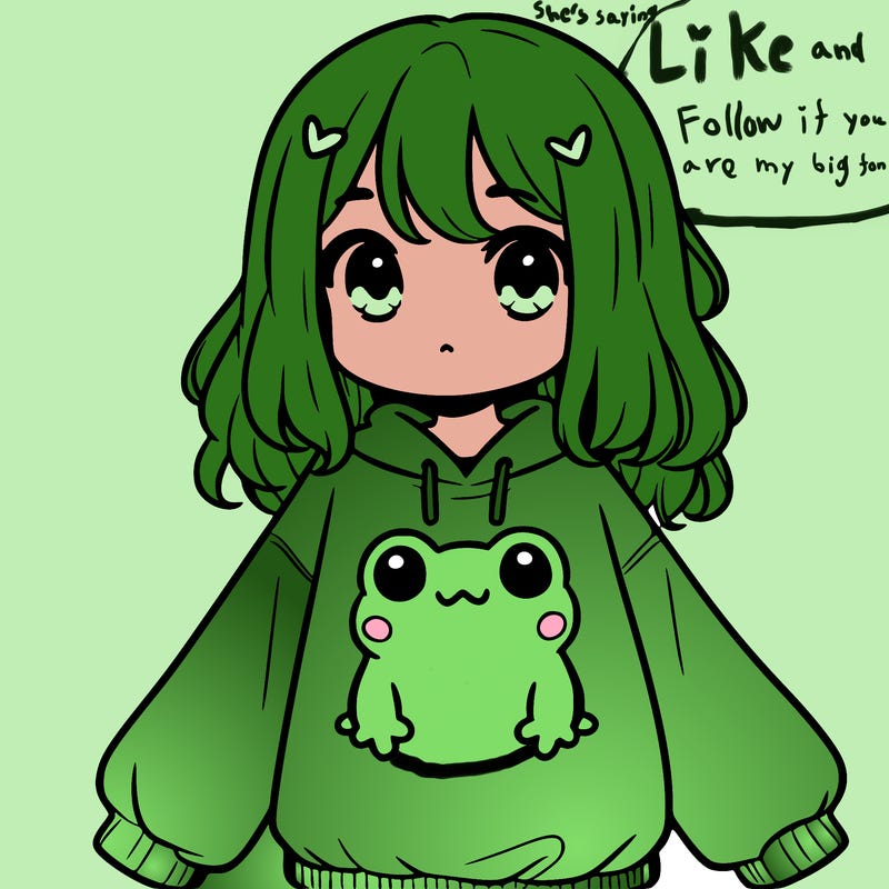 girl wearing frogging sweatshirt