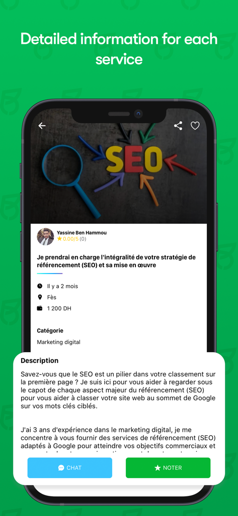 Jobbers: Jobbing and Freelance - Screenshot of Jobbers app showing detailed information for an SEO digital marketing service