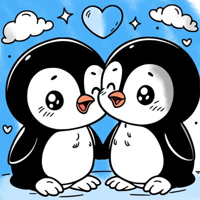 cute penguins in love