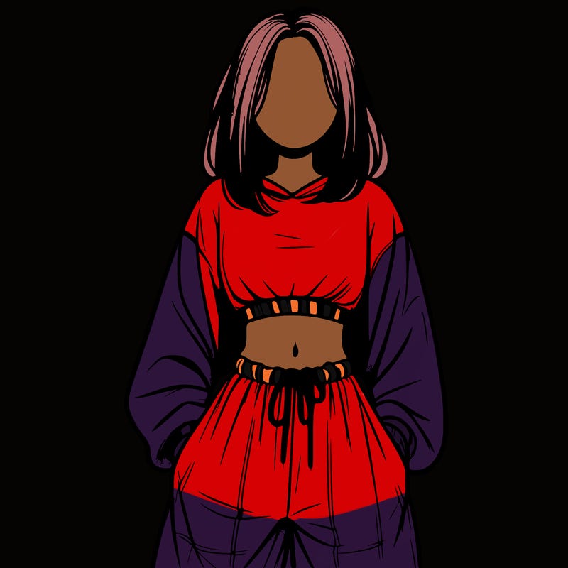 realistic girl faceless with baggy pants and a crop top