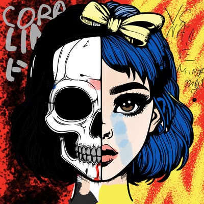 realistic girl with half skull mask