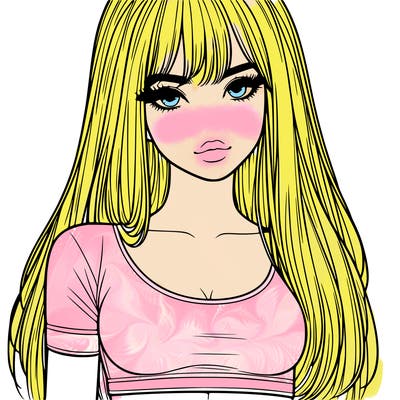 realistic girl with crop top with bangs