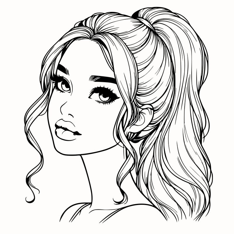 realistic girl with a ponytail on her hair and lips