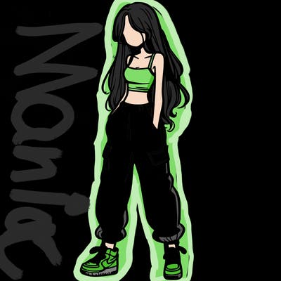 girl in baggy pants crop top and long hair