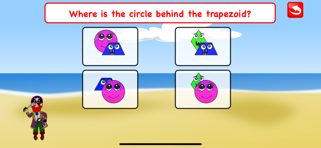 Second Grade Math Games Kids - A 2nd grade math game screen asking the player to identify the circle behind the trapezoid among four options.
