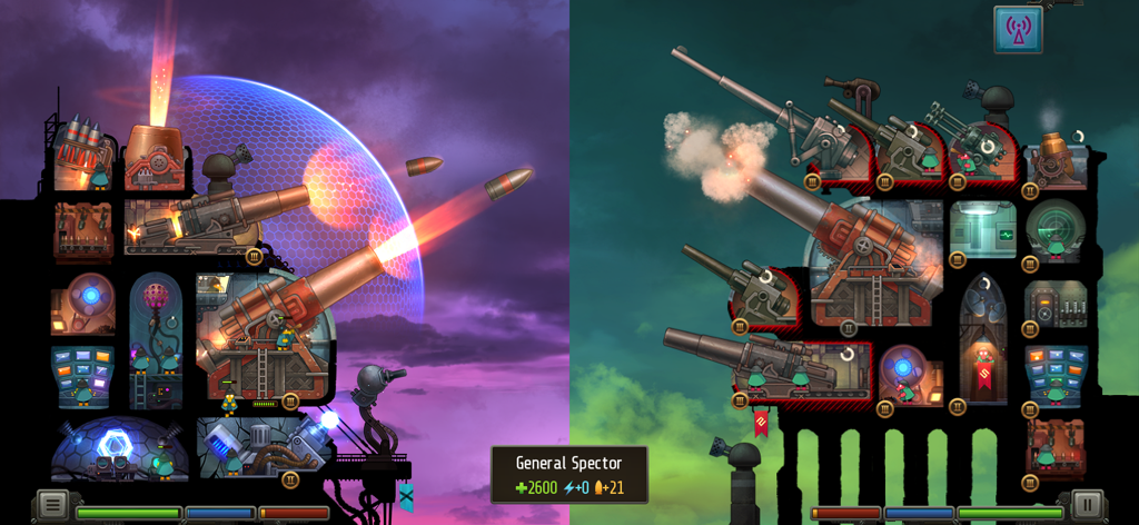 Dieselpunk artillery duel between two battle fortresses in REDCON