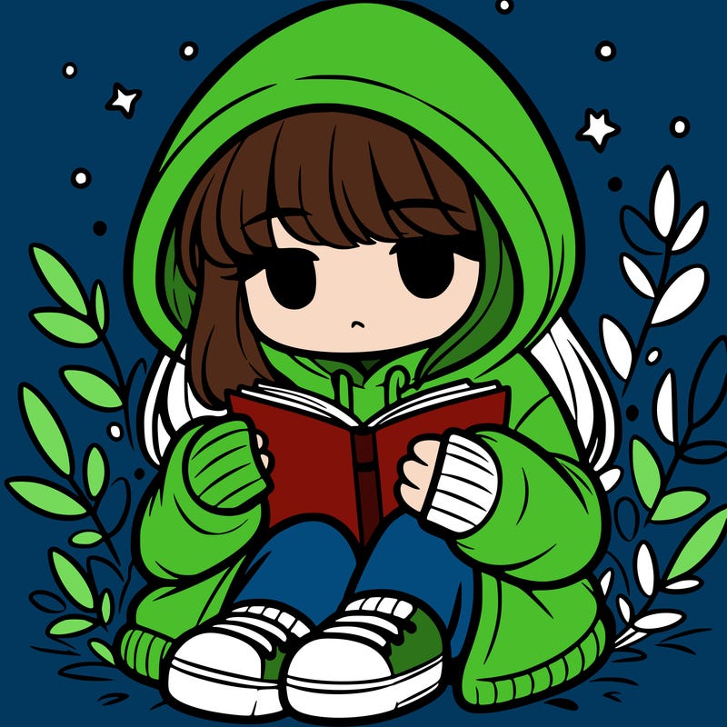 girl in oversized hoodie reading a book